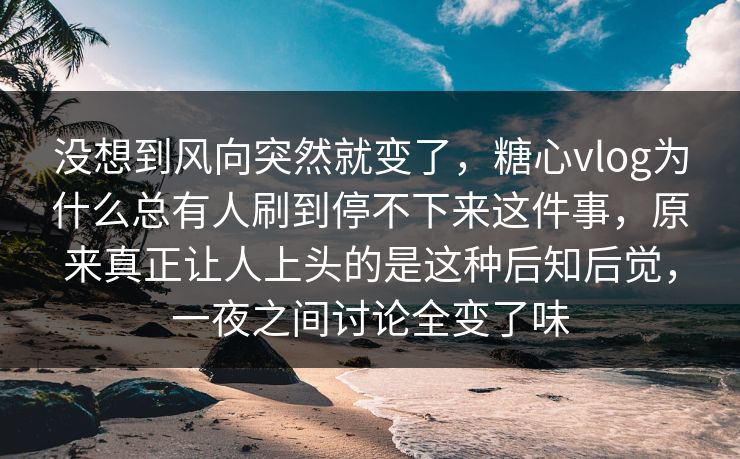 没想到风向突然就变了,糖心vlog为什么总有人刷到停不下来这件事,原来真正让人上头的是这种后知后觉,一夜之间讨论全变了味