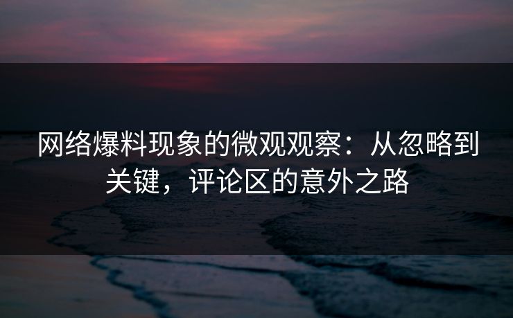 网络爆料现象的微观观察：从忽略到关键，评论区的意外之路